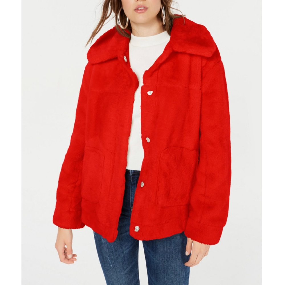 JouJou Juniors red, super soft, faux fur coat with two front functional… - Picture 2 of 11